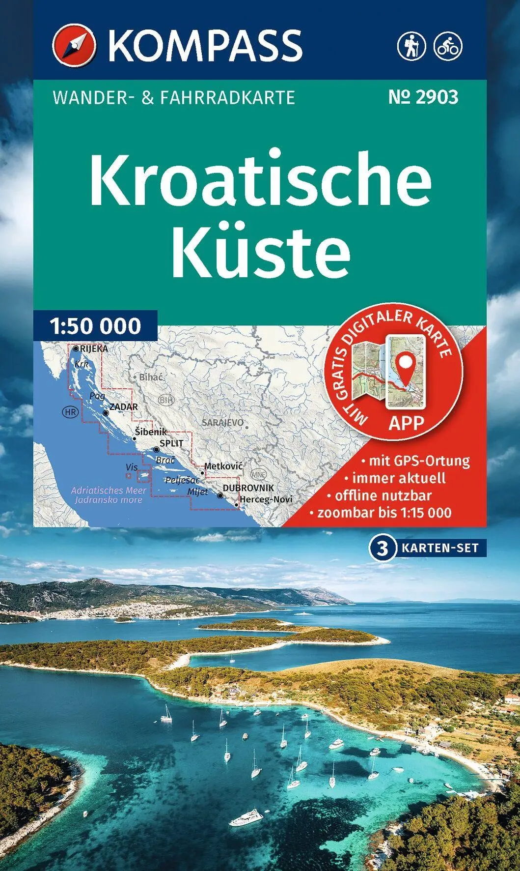 Cover: 9783991545743 | KOMPASS Wanderkarten-Set 2903 Kroatische Küste mit Inseln (3...