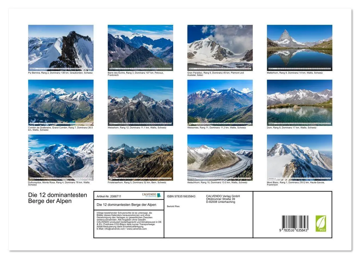 Bild: 9783516635843 | Die 12 dominantesten Berge der Alpen (Wandkalender 2026 DIN A3...