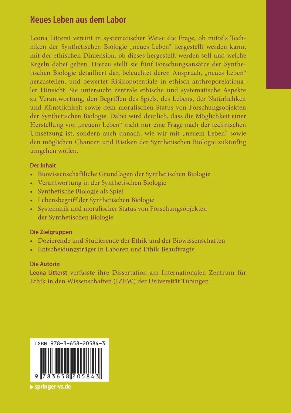 Rückseite: 9783658205843 | Neues Leben aus dem Labor | Leona Litterst | Taschenbuch | xix | 2018