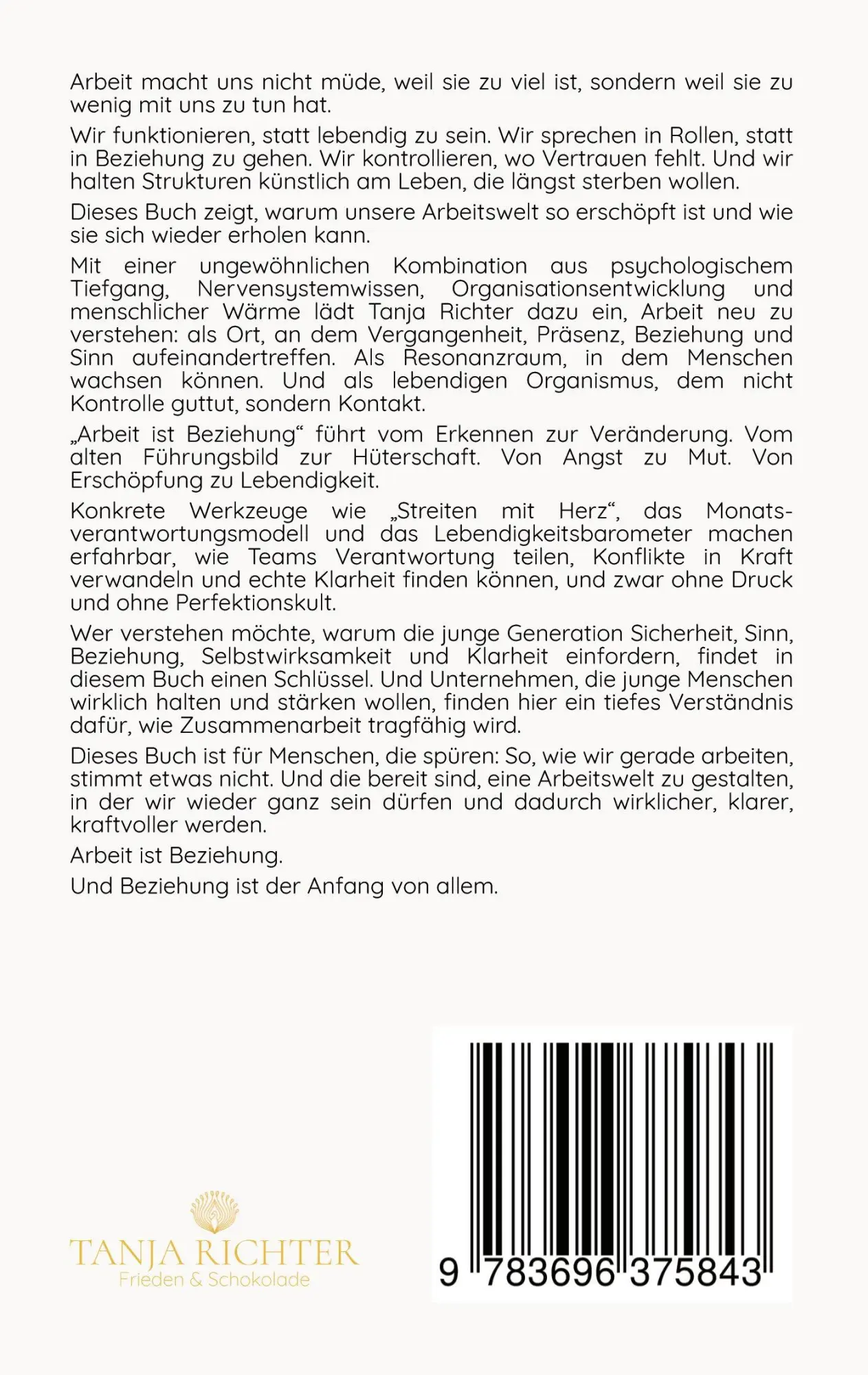 Rückseite: 9783696375843 | Arbeit ist Beziehung | Tanja Richter | Taschenbuch | 94 S. | Deutsch