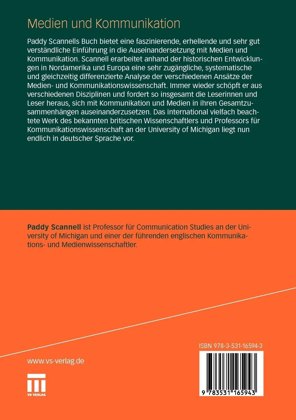 Rückseite: 9783531165943 | Medien und Kommunikation | Paddy Scannell | Taschenbuch | 361 S.