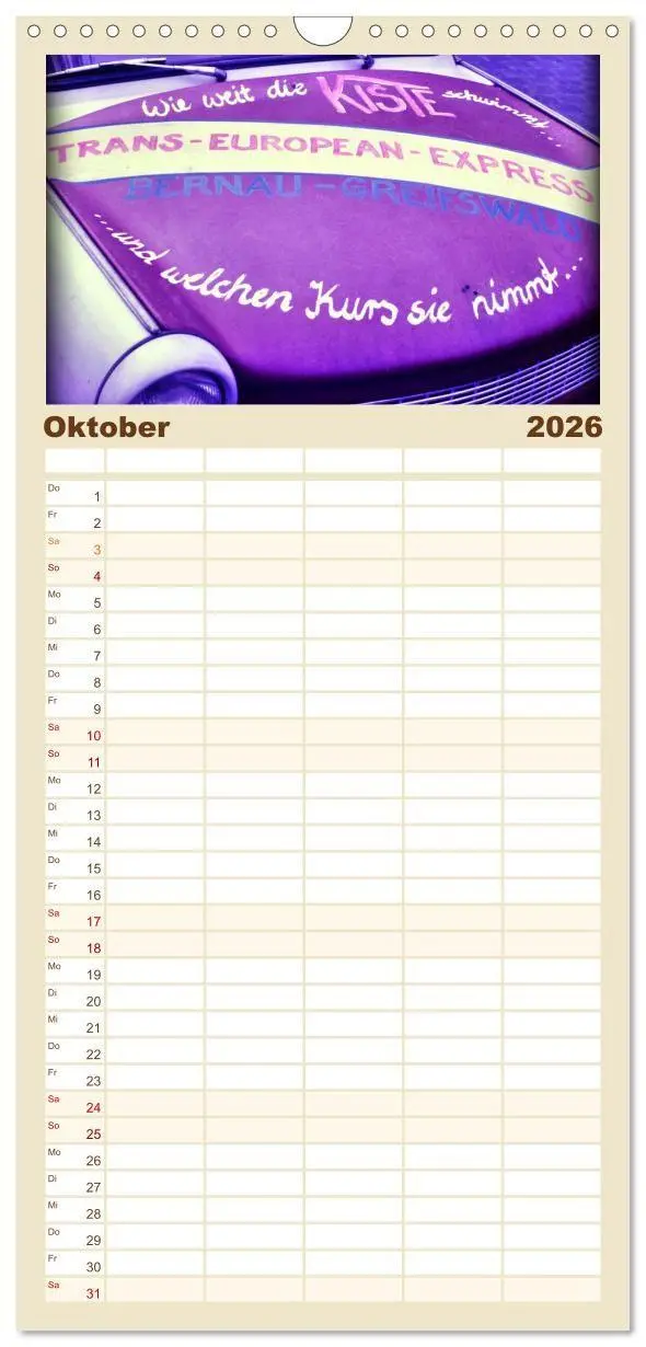 Bild: 9783457286043 | Familienplaner 2026 - Trabi-Land DDR mit 5 Spalten (Wandkalender,...