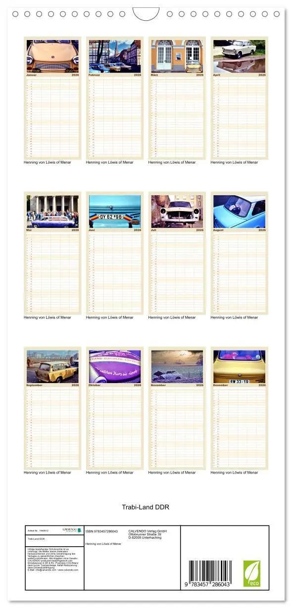 Bild: 9783457286043 | Familienplaner 2026 - Trabi-Land DDR mit 5 Spalten (Wandkalender,...