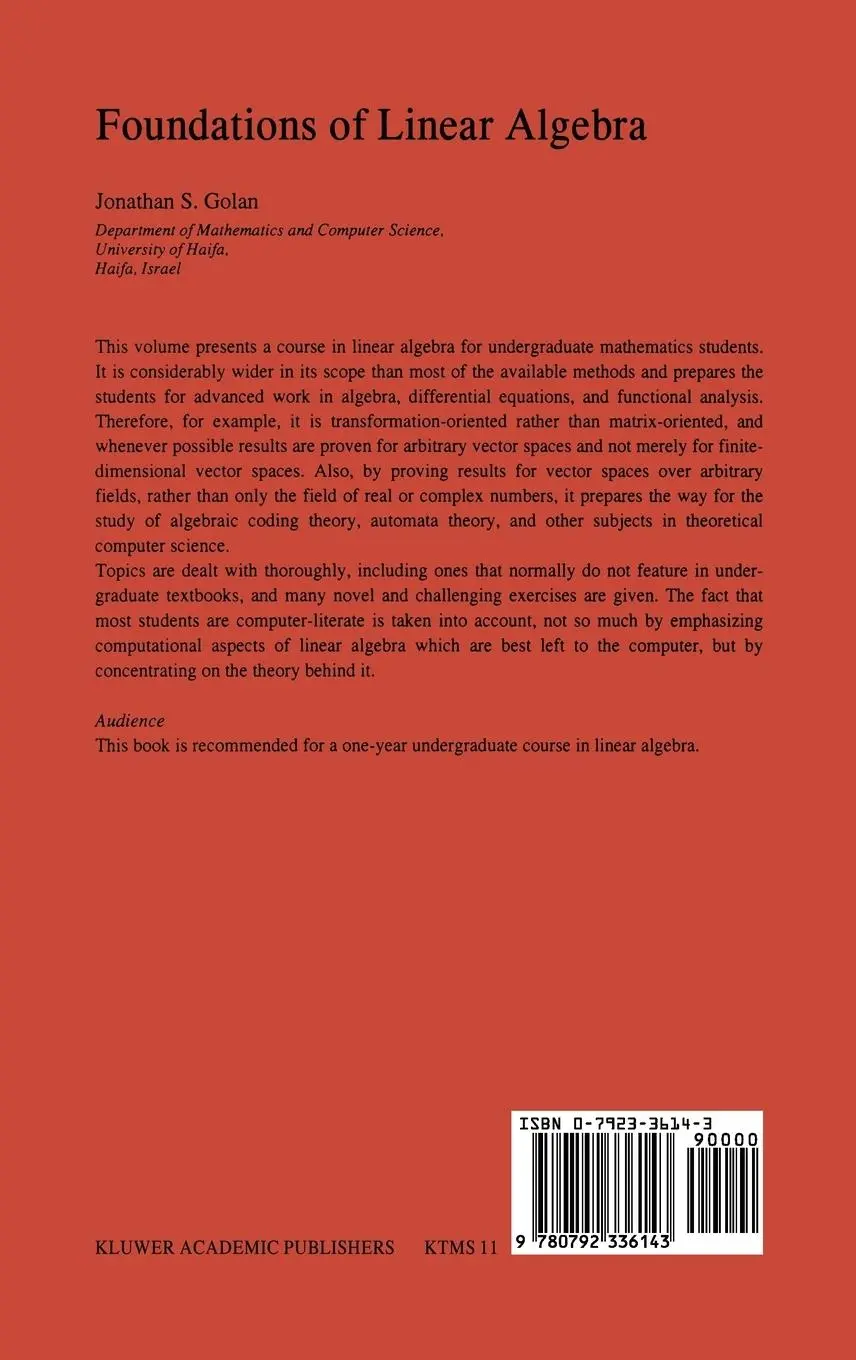 Rückseite: 9780792336143 | Foundations of Linear Algebra | Jonathan S. Golan | Buch | viii | 1995