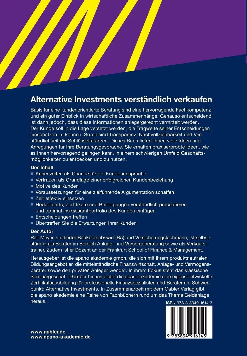 Rückseite: 9783834916143 | Alternative Investments verständlich verkaufen | Ralf Meyer | Buch