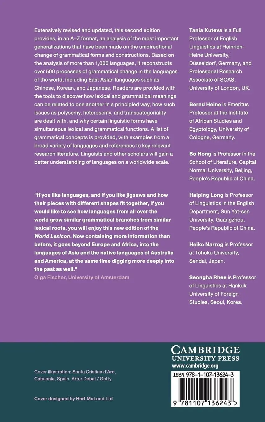 Rückseite: 9781107136243 | World Lexicon of Grammaticalization | Tania Kuteva (u. a.) | Buch
