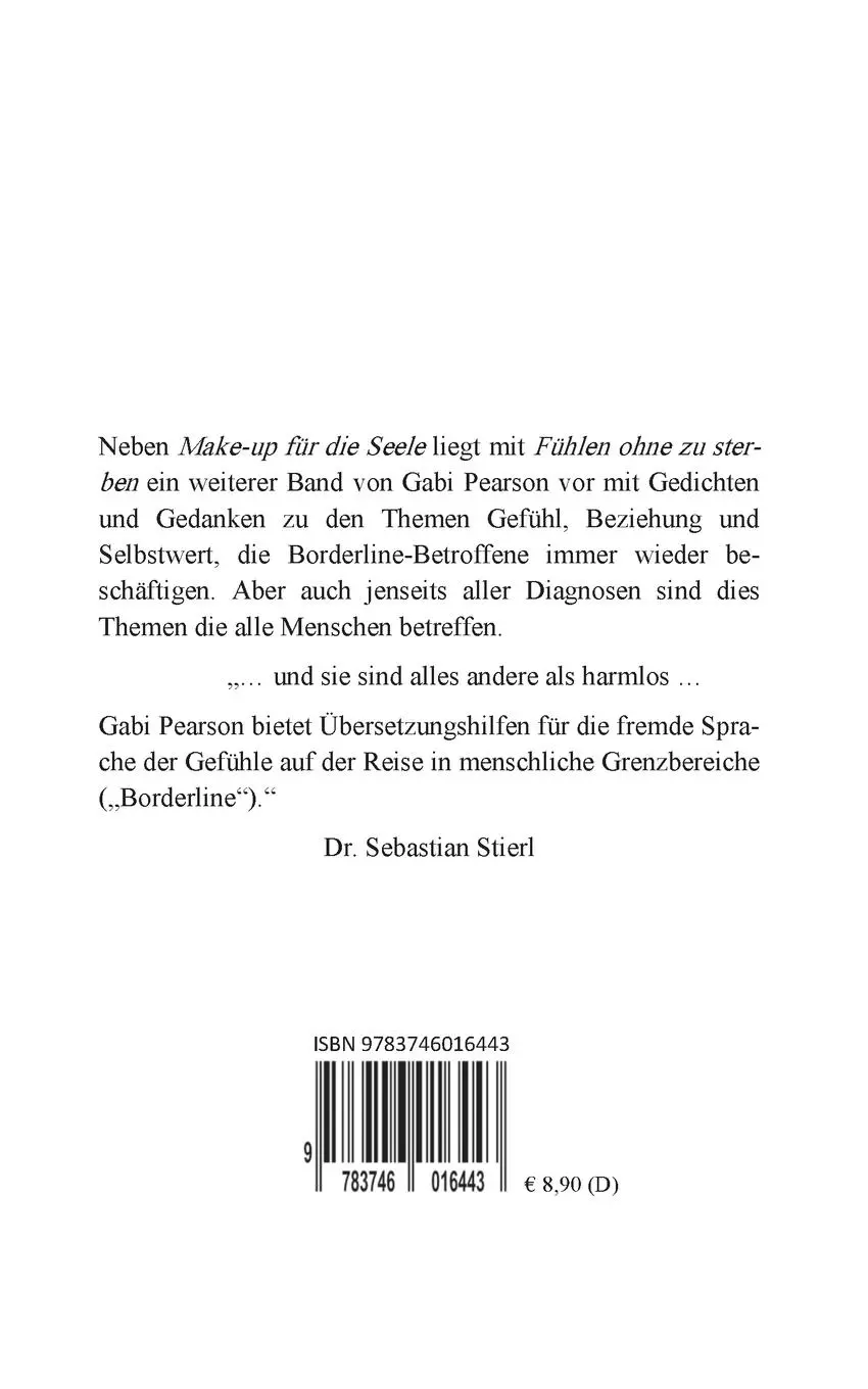 Rückseite: 9783746016443 | Fühlen ohne zu sterben | Gabi Pearson | Taschenbuch | 104 S. | Deutsch