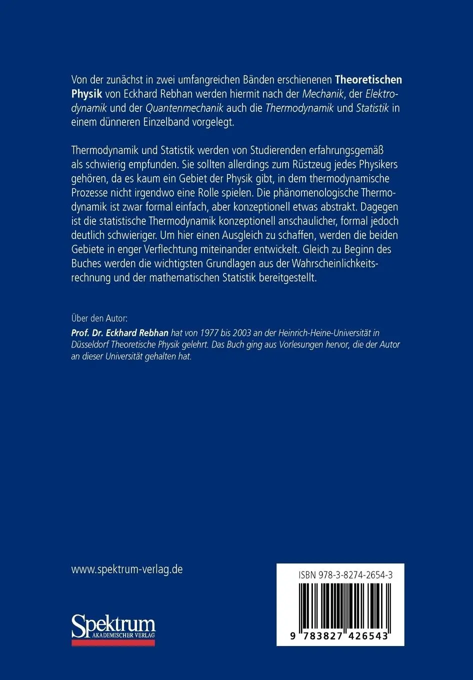 Rückseite: 9783827426543 | Theoretische Physik: Thermodynamik und Statistik | Eckhard Rebhan | x