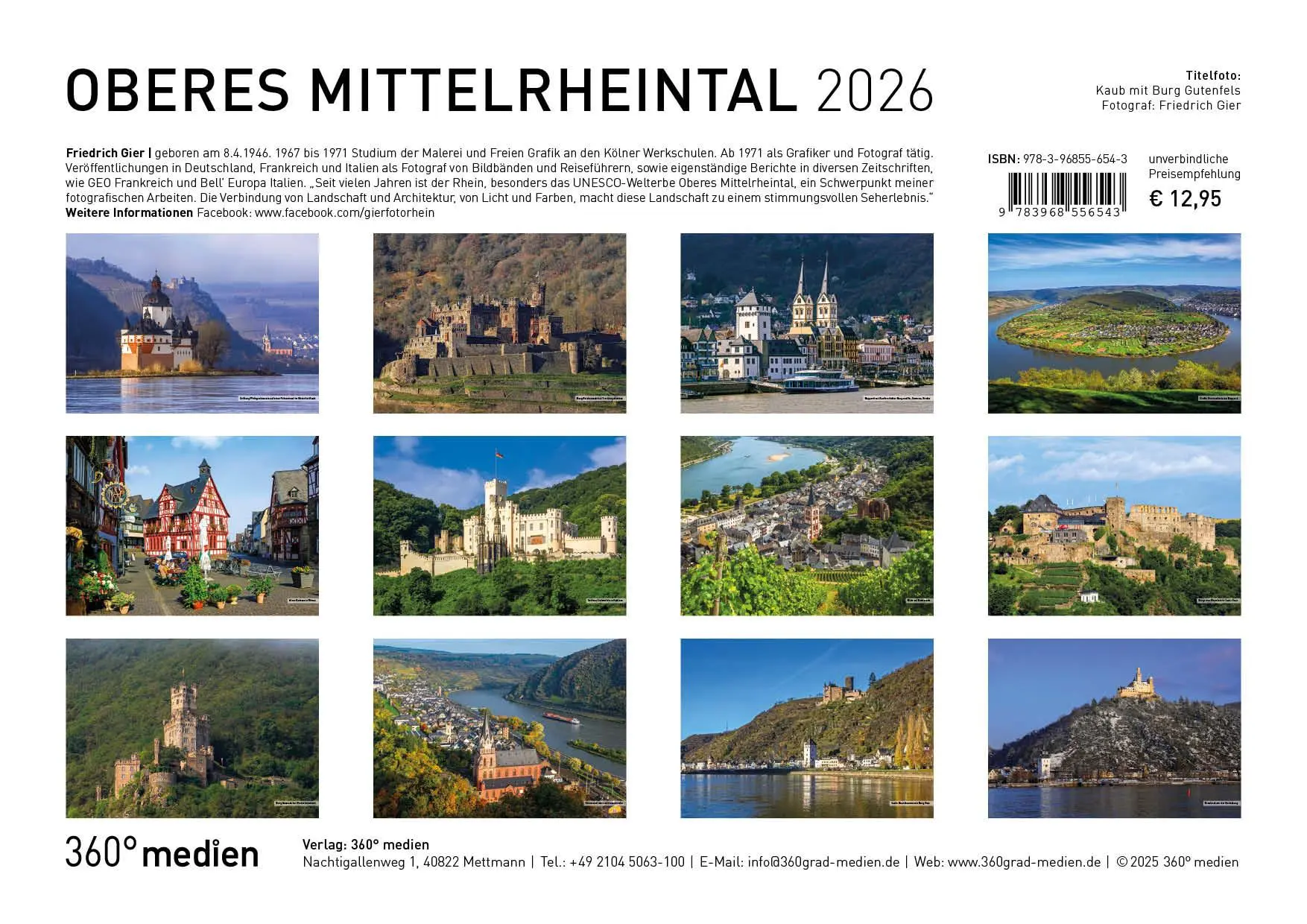 Rückseite: 9783968556543 | Oberes Mittelrheintal Broschürenkalender 2026 | Friedrich Gier | 28 S.