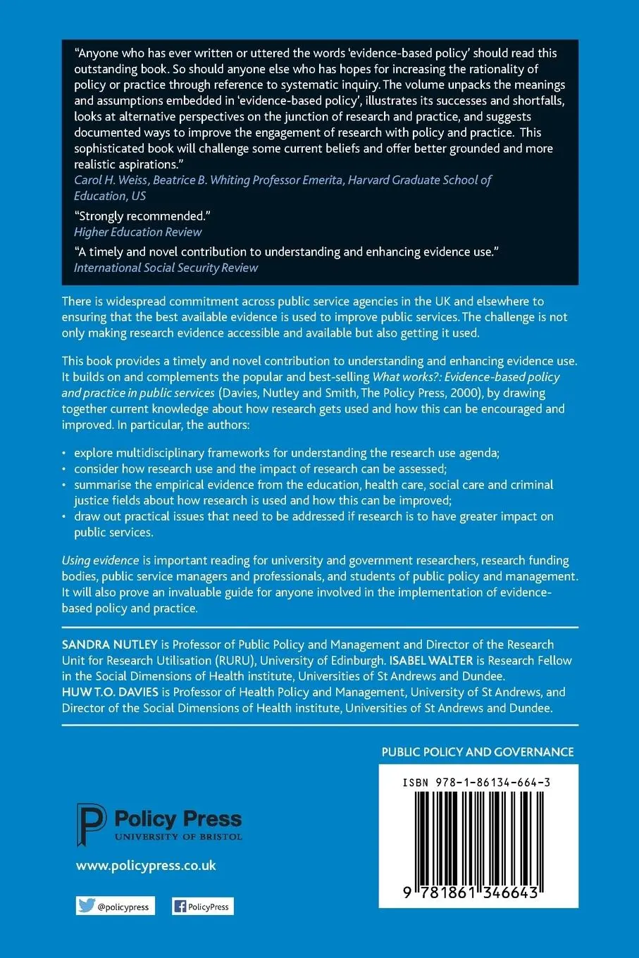 Rückseite: 9781861346643 | Using evidence | Sandra M. Nutley (u. a.) | Taschenbuch | Englisch