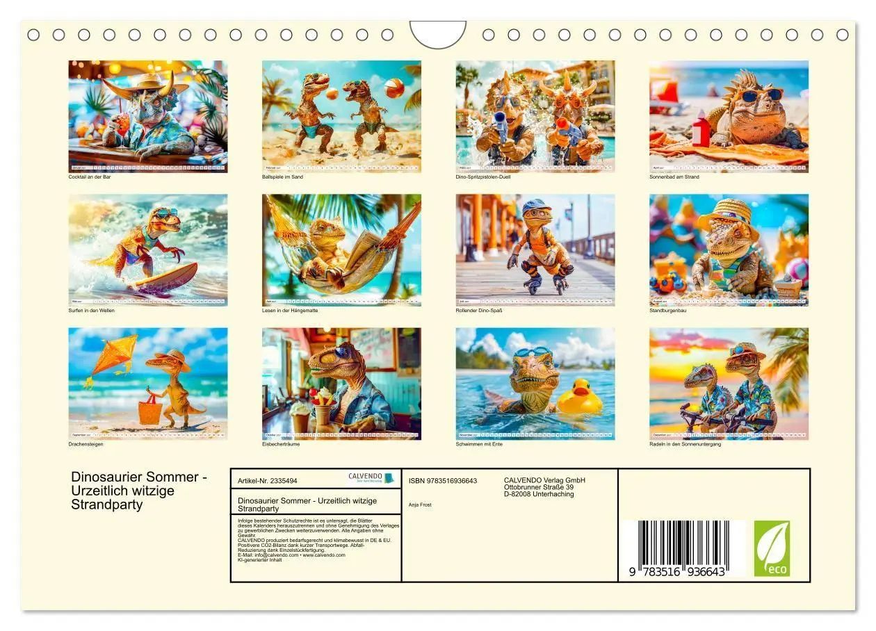 Bild: 9783516936643 | Dinosaurier Sommer - Urzeitlich witzige Strandparty (Wandkalender...