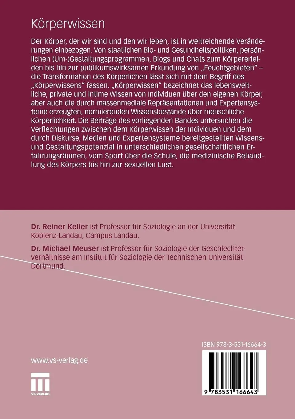 Rückseite: 9783531166643 | Körperwissen | Michael Meuser (u. a.) | Taschenbuch | 381 S. | Deutsch