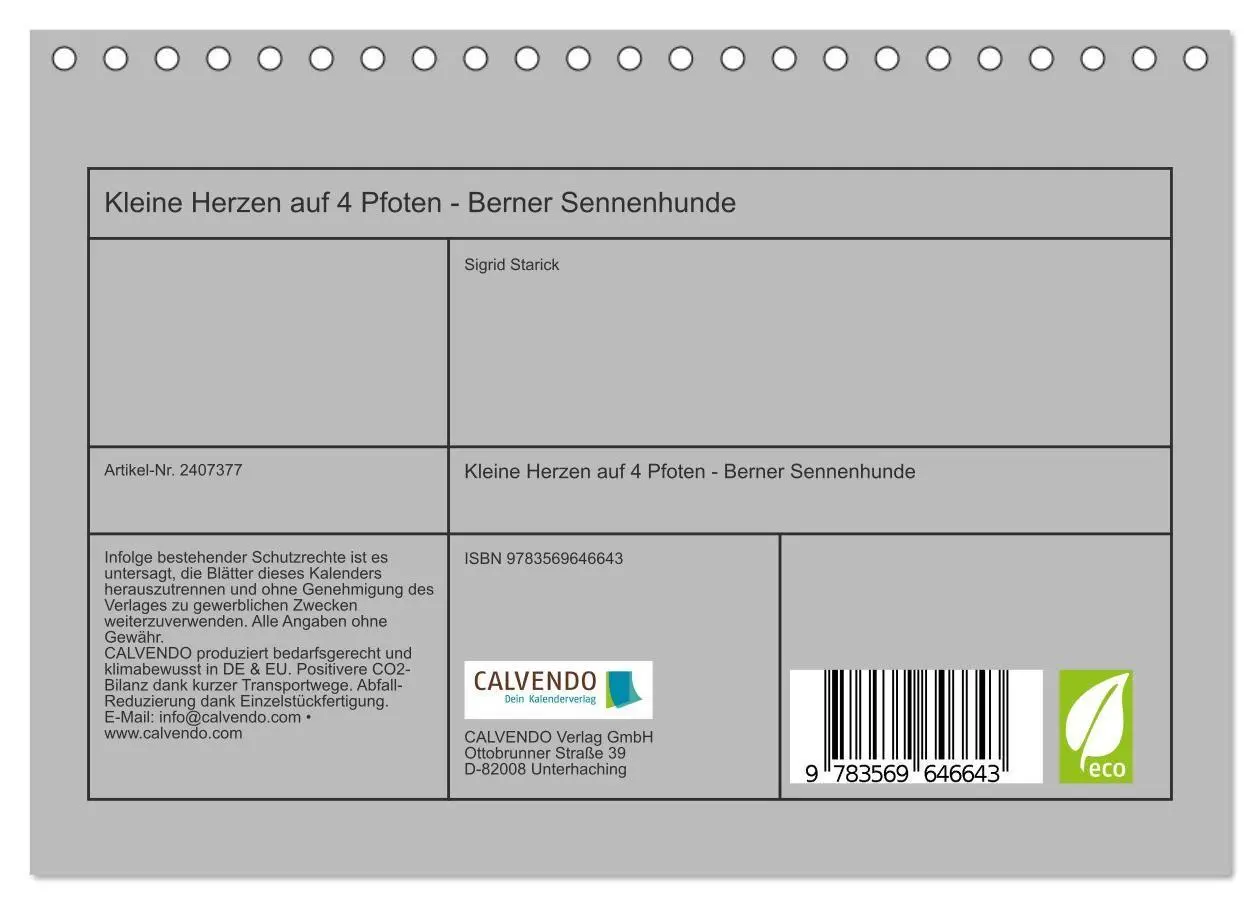 Bild: 9783569646643 | Kleine Herzen auf 4 Pfoten - Berner Sennenhunde (Tischkalender 2027...