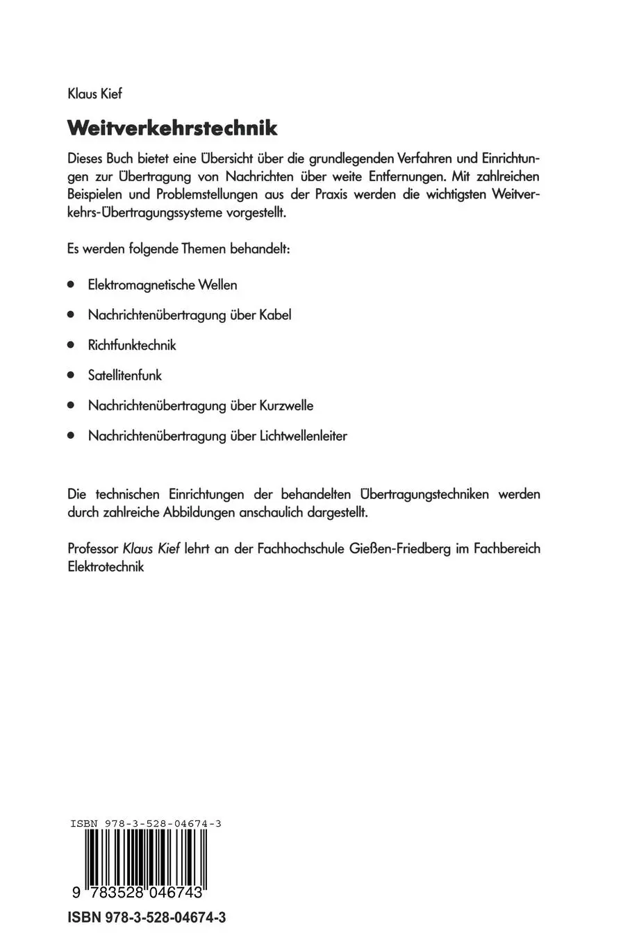 Rückseite: 9783528046743 | Weitverkehrstechnik | Nachrichtenübertragung über große Entfernungen