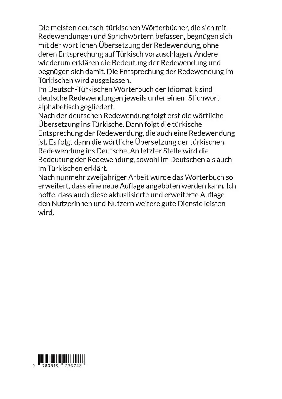 Rückseite: 9783819276743 | Deutsch-Türkisches Wörterbuch der Idiomatik | 2. erweiterte Auflage
