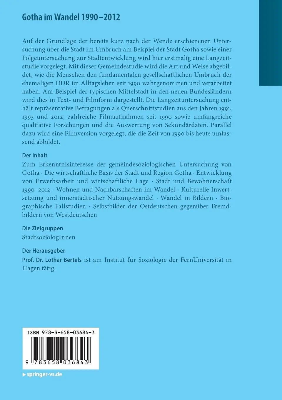 Rückseite: 9783658036843 | Gotha im Wandel 1990-2012 | Lothar Bertels | Taschenbuch | x | Deutsch