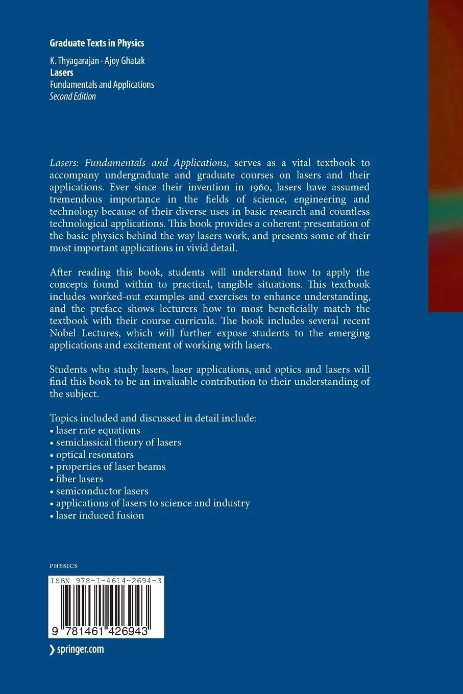 Rückseite: 9781461426943 | Lasers | Fundamentals and Applications | Ajoy Ghatak (u. a.) | Buch