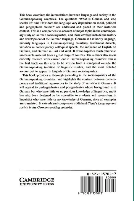 Rückseite: 9780521357043 | Variation in German | A Critical Approach to German Sociolinguistics