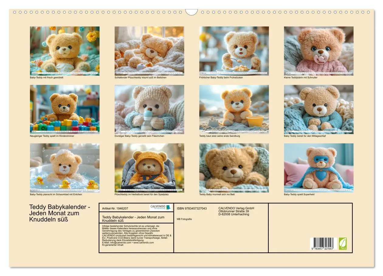 Bild: 9783457327043 | Teddy Babykalender - Jeden Monat zum Knuddeln süß (Wandkalender...