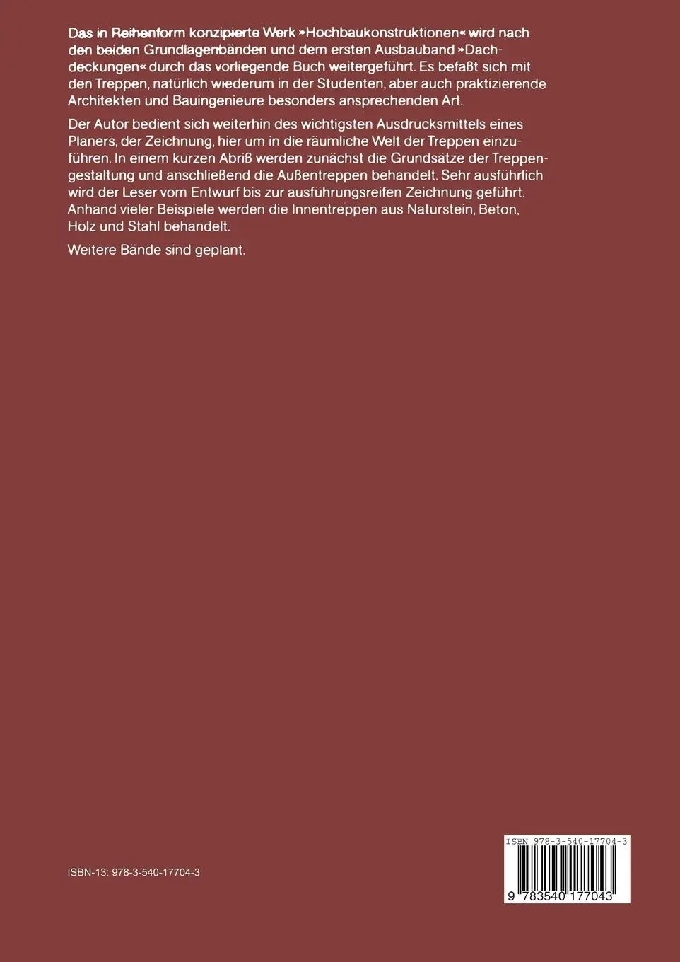 Rückseite: 9783540177043 | Hochbaukonstruktionen | Band IV: Treppen | Gerhard Leder | Taschenbuch