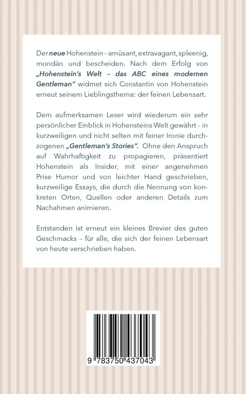 Rückseite: 9783750437043 | Gentleman's Storys | Ein ABC der feinen Lebensart | Hohenstein | Buch