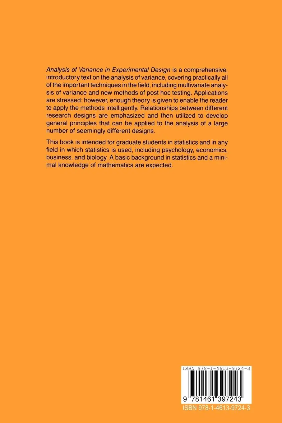 Rückseite: 9781461397243 | Analysis of Variance in Experimental Design | Harold R. Lindman | Buch