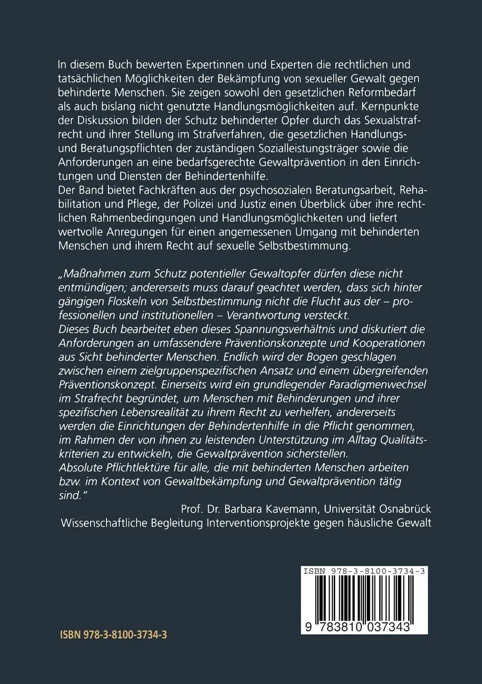 Rückseite: 9783810037343 | Sexuelle Gewalt gegen behinderte Menschen und das Recht | Zinsmeister