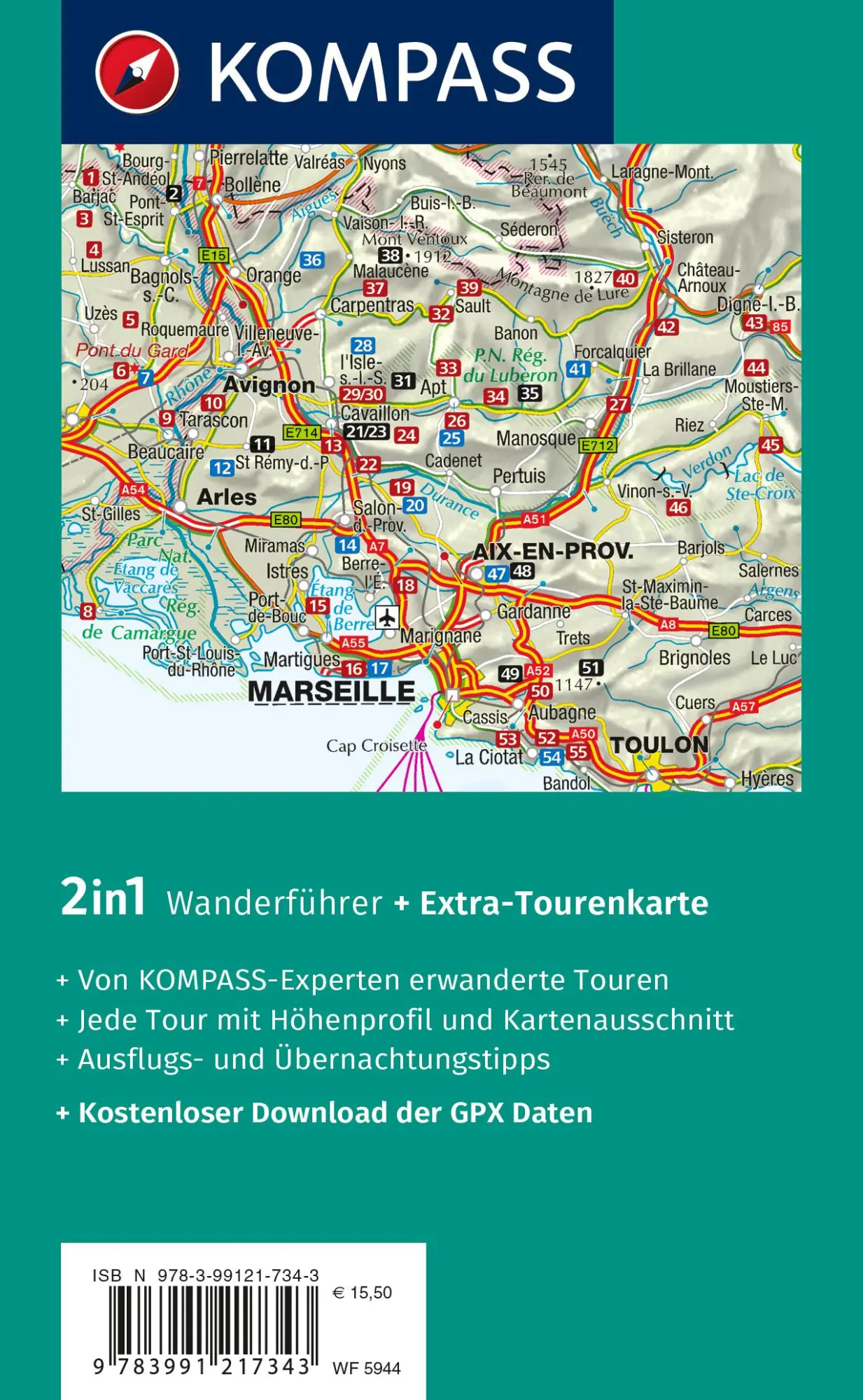 Rückseite: 9783991217343 | KOMPASS Wanderführer Provence, 55 Touren mit Extra-Tourenkarte | Sturm