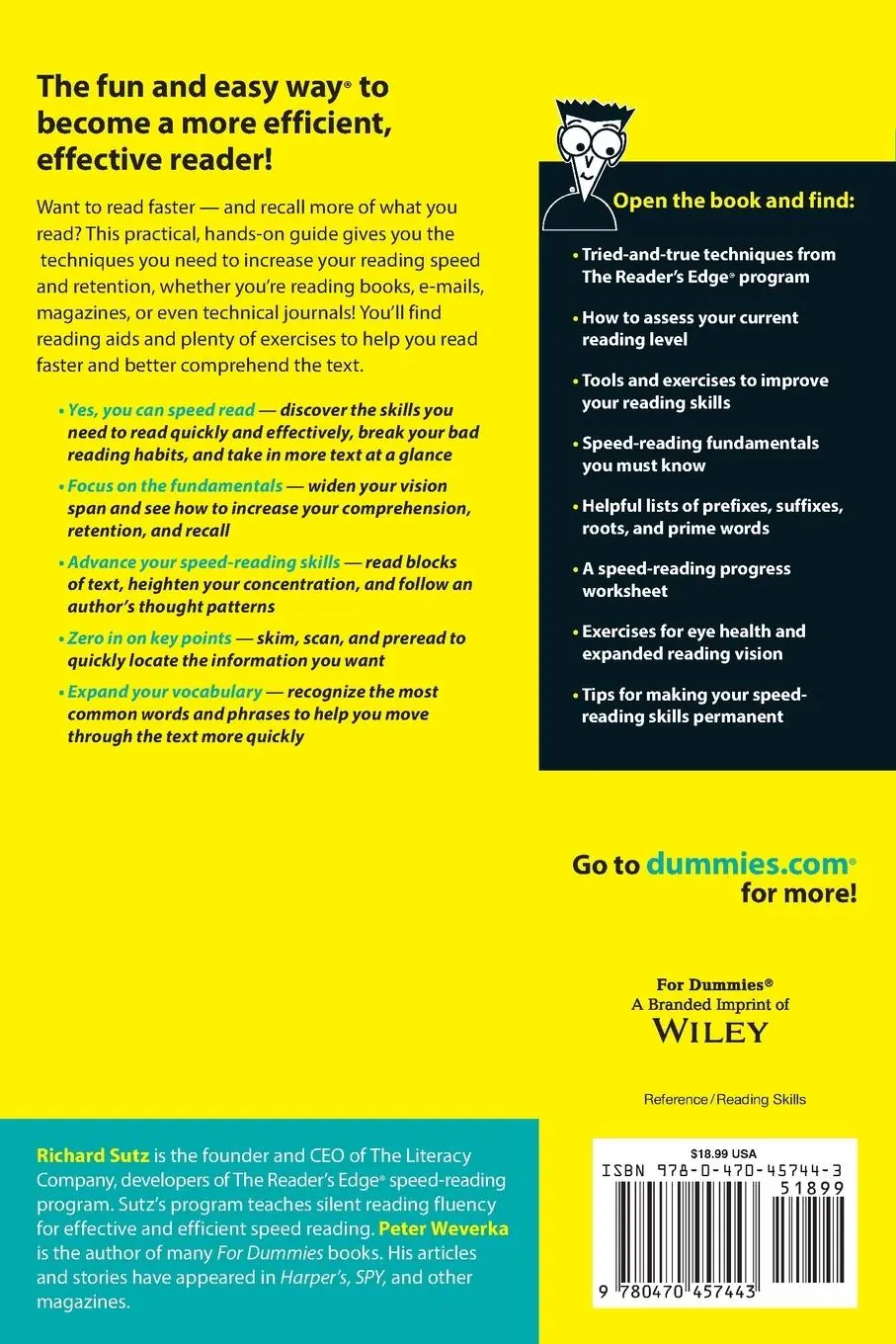 Rückseite: 9780470457443 | Speed Reading For Dummies | Richard Sutz | Taschenbuch | Englisch