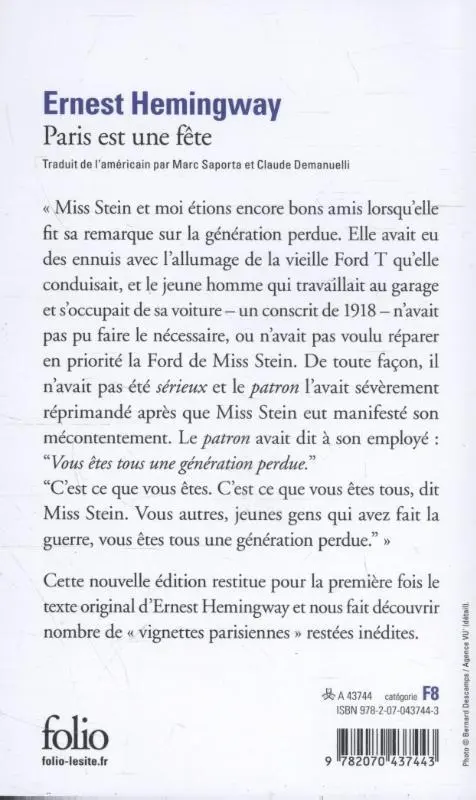 Rückseite: 9782070437443 | Paris est une fête | Ernest Hemingway | Taschenbuch | 350 S. | 2012