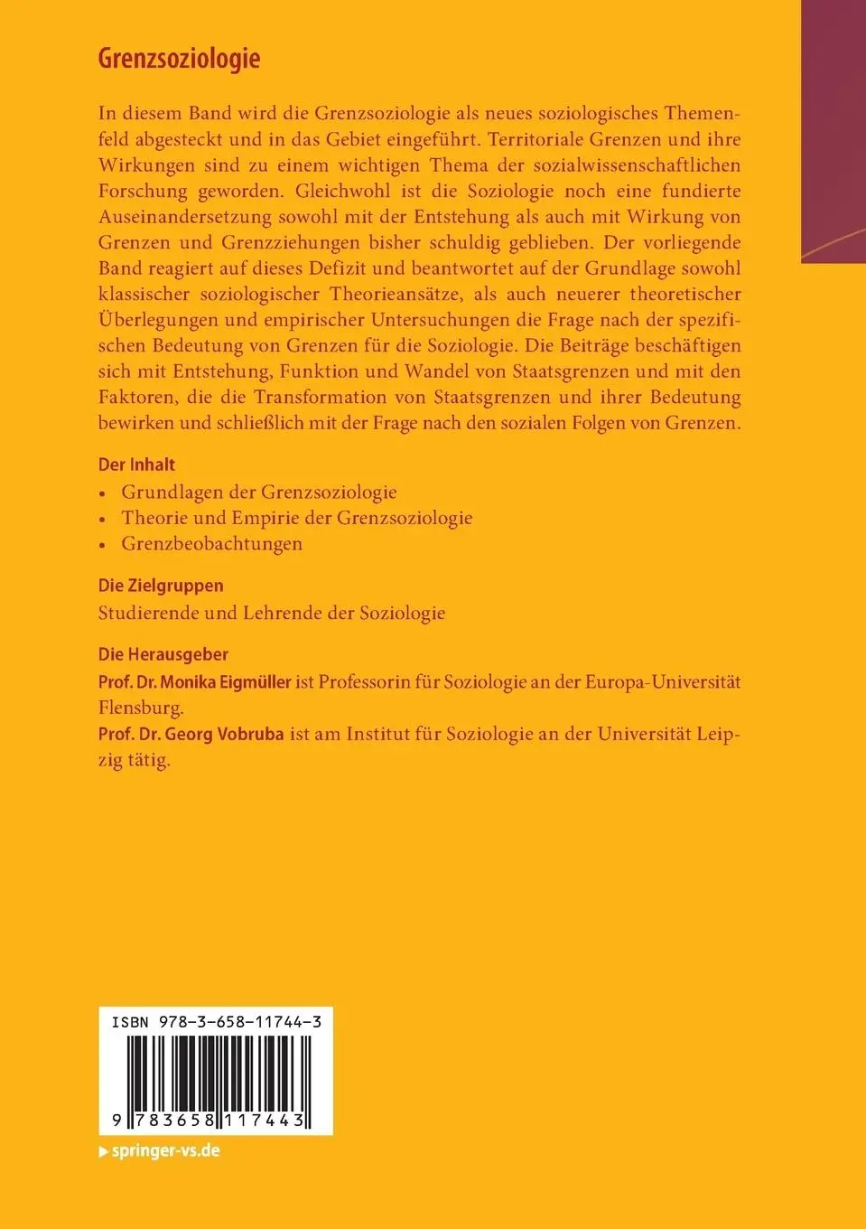 Rückseite: 9783658117443 | Grenzsoziologie | Die politische Strukturierung des Raumes | Buch