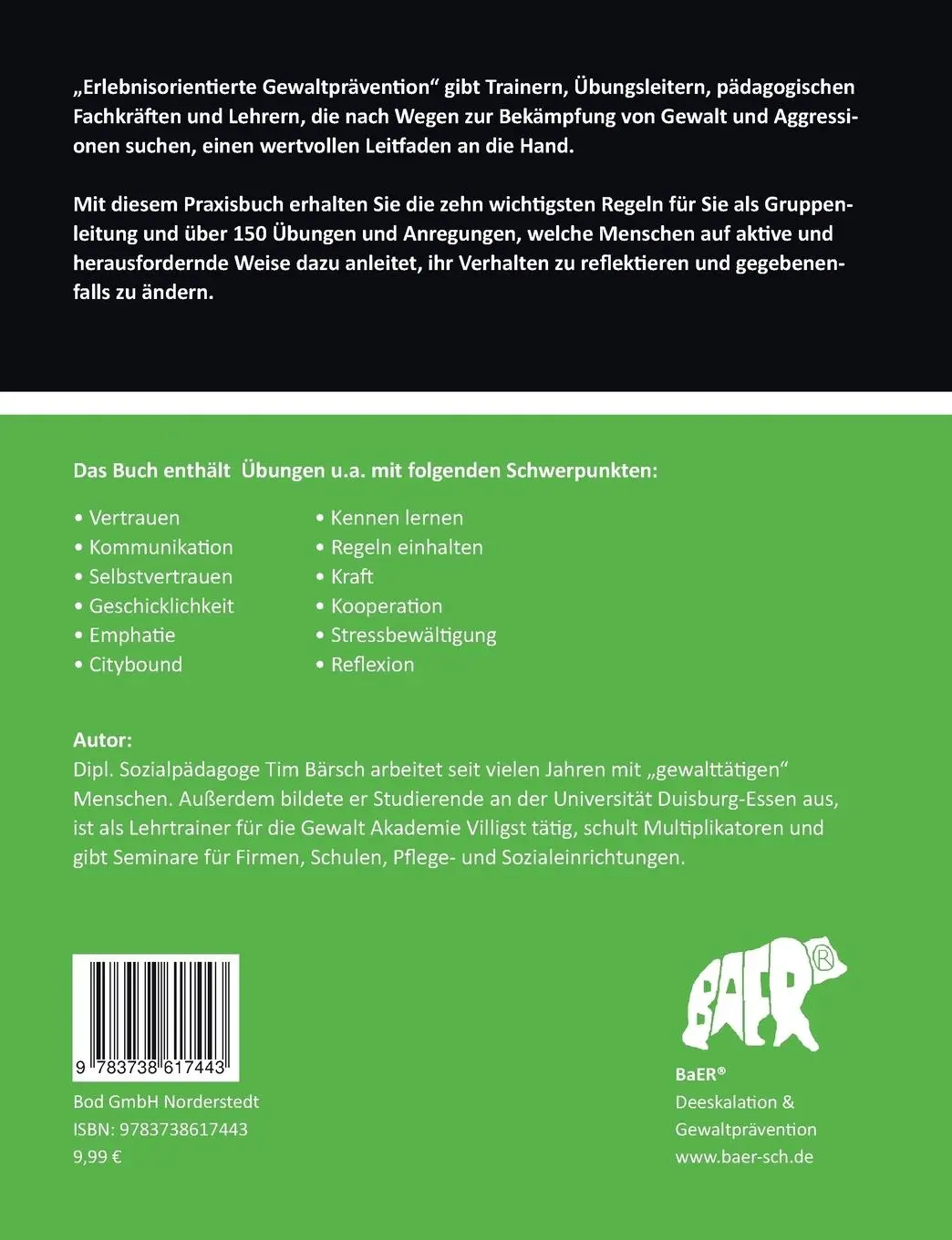 Rückseite: 9783738617443 | Erlebnisorientierte Gewaltprävention | Tim Bärsch | Taschenbuch | 2015