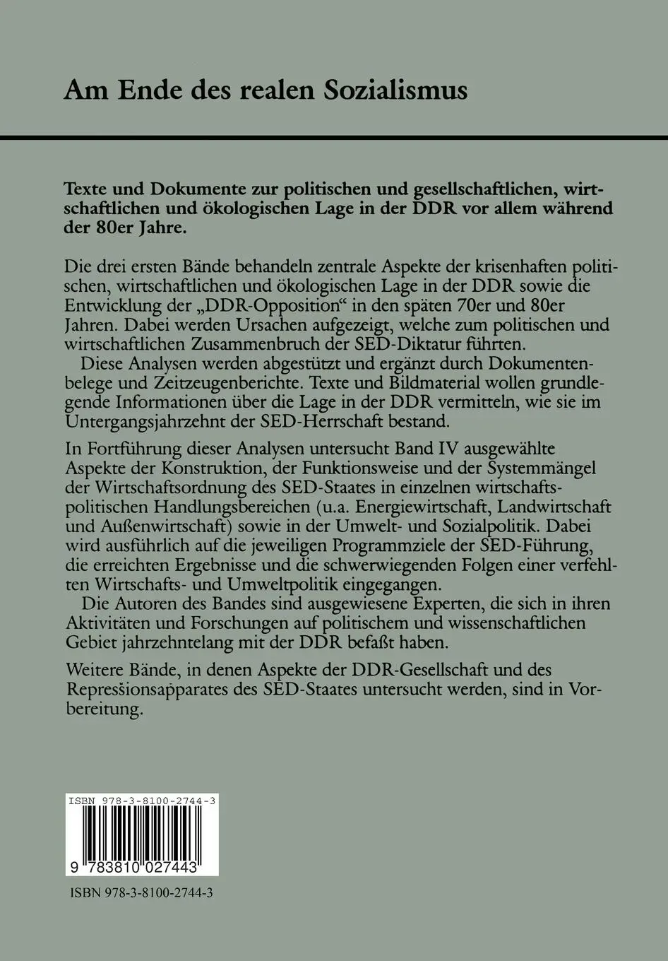 Rückseite: 9783810027443 | Die Endzeit der DDR-Wirtschaft ¿ Analysen zur Wirtschafts-, Sozial-...