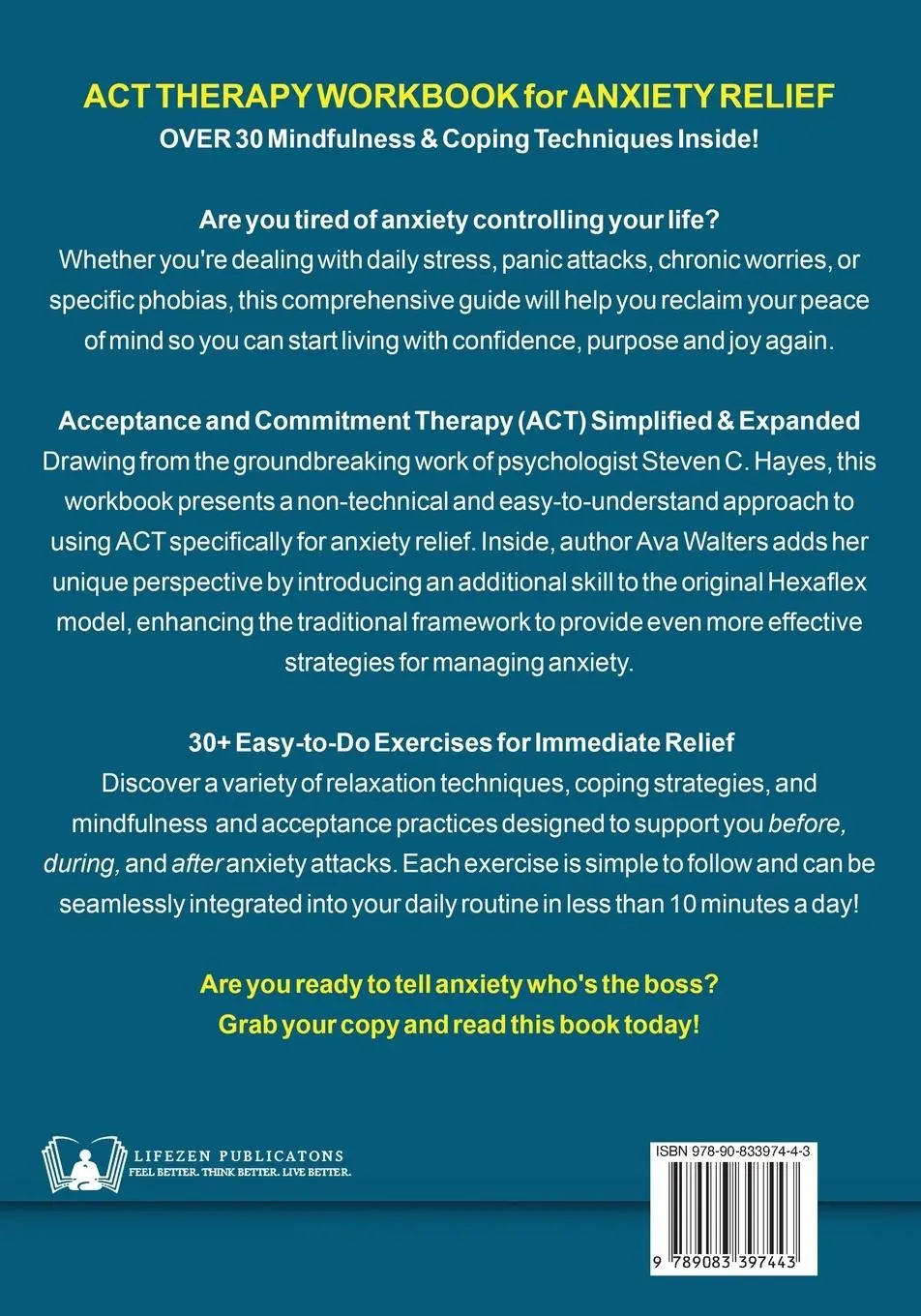 Rückseite: 9789083397443 | ACT Therapy Workbook for Anxiety Relief | Ava Walters | Taschenbuch