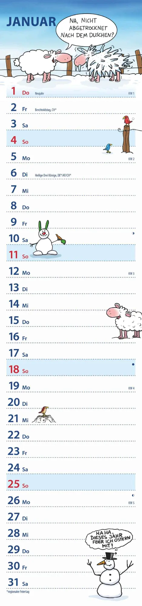 Bild: 4069095007543 | Notizkalender Humor 2026 - Streifenplaner 15x64 cm - Wandkalender -...