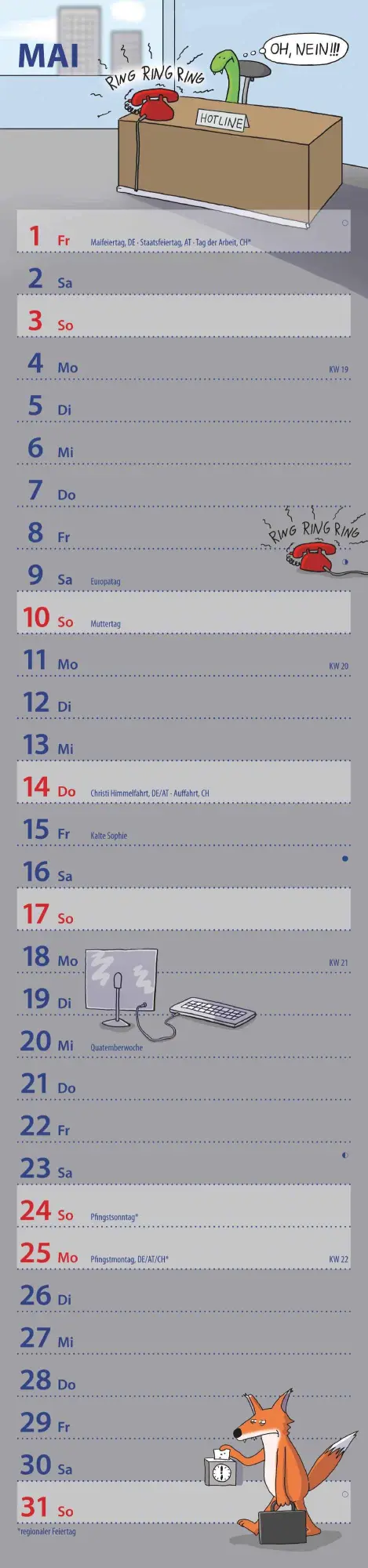 Bild: 4069095007543 | Notizkalender Humor 2026 - Streifenplaner 15x64 cm - Wandkalender -...