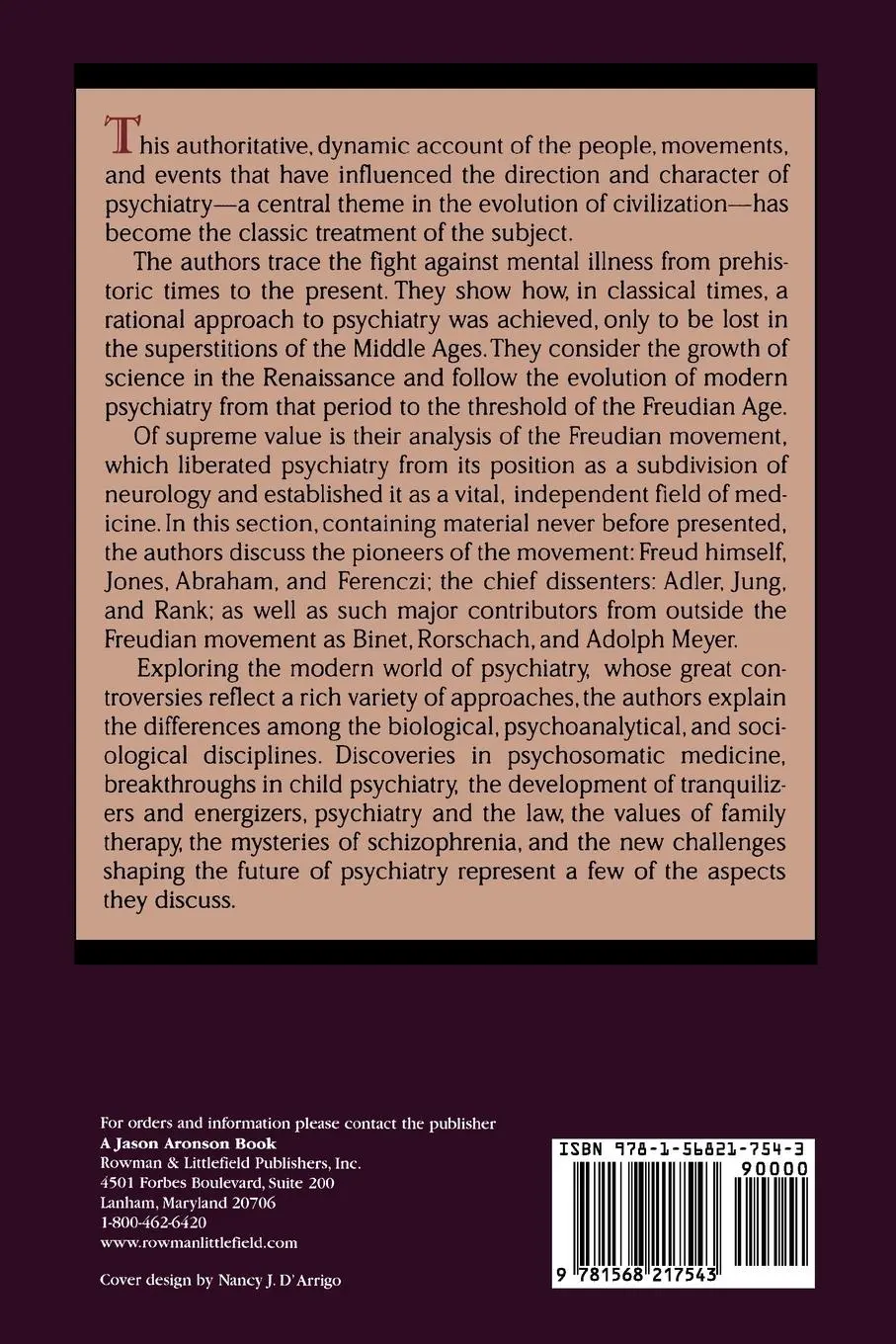 Rückseite: 9781568217543 | The History of Psychiatry | Franz G. Allexander (u. a.) | Taschenbuch