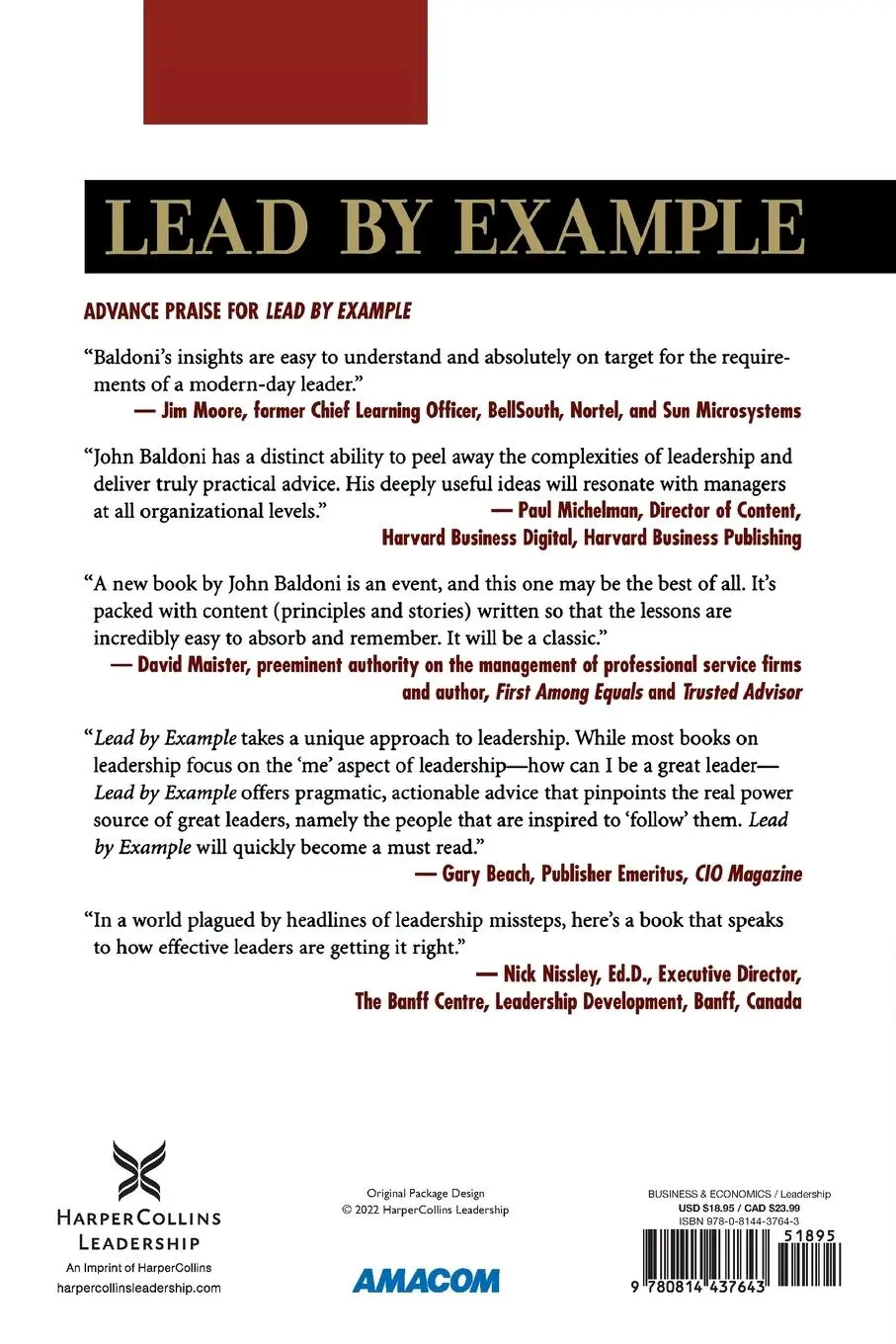 Rückseite: 9780814437643 | Lead by Example | 50 Ways Great Leaders Inspire Results | John Baldoni