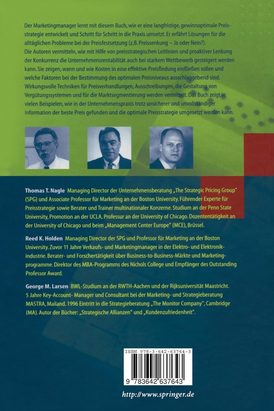 Rückseite: 9783642637643 | Pricing - Praxis der optimalen Preisfindung | Thomas T. Nagle (u. a.)