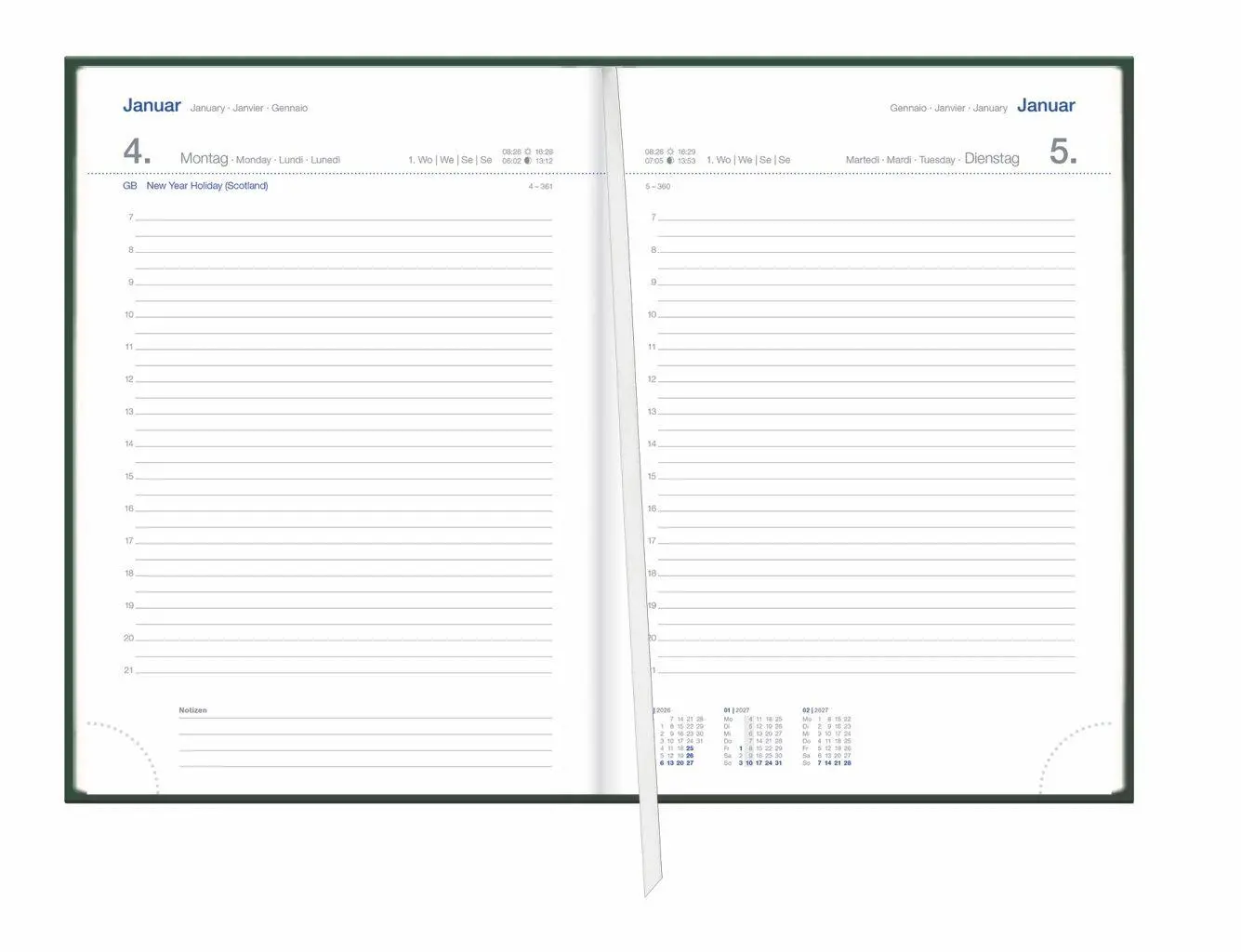 Bild: 9783756417643 | Tages-Cheftimer A5, grün 2027 | Kalender | Bürokalender Heye | 360 S.