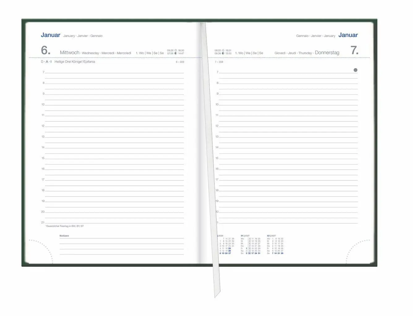 Bild: 9783756417643 | Tages-Cheftimer A5, grün 2027 | Kalender | Bürokalender Heye | 360 S.