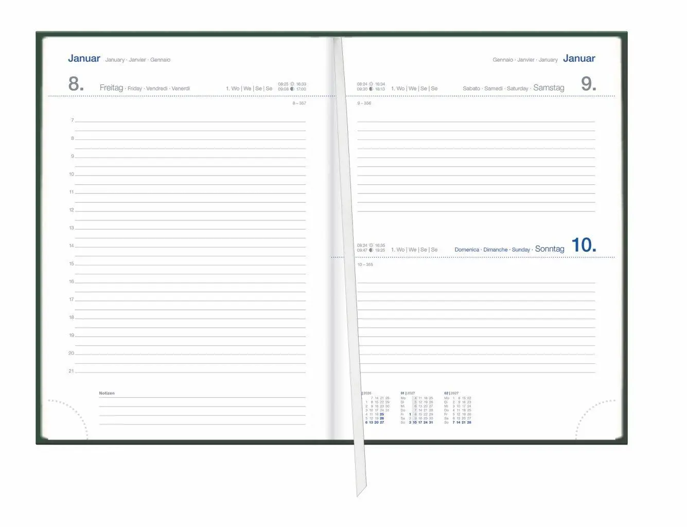 Bild: 9783756417643 | Tages-Cheftimer A5, grün 2027 | Kalender | Bürokalender Heye | 360 S.