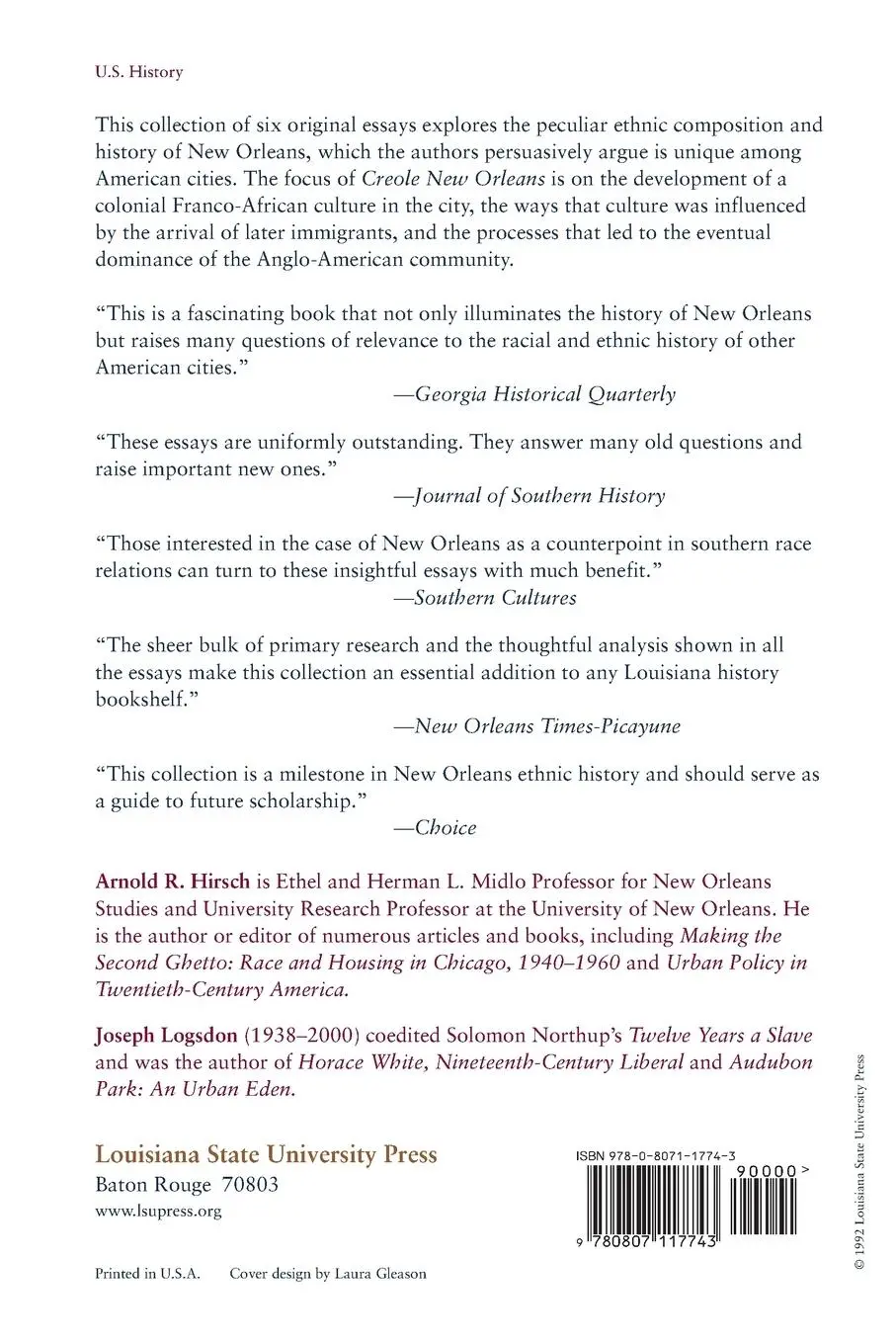 Rückseite: 9780807117743 | Creole New Orleans | Race and Americanization | Joseph Logsdon (u. a.)