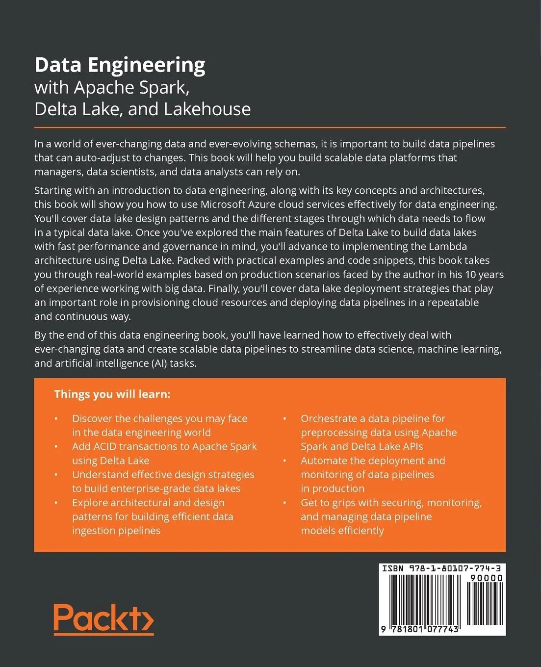 Rückseite: 9781801077743 | Data Engineering with Apache Spark, Delta Lake, and Lakehouse | Buch