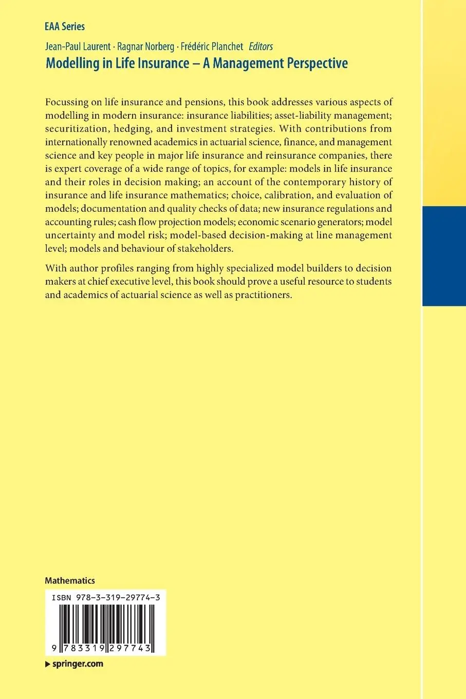 Rückseite: 9783319297743 | Modelling in Life Insurance - A Management Perspective | Taschenbuch