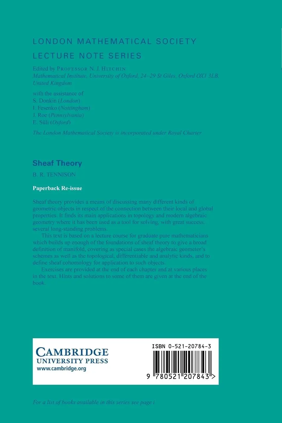 Rückseite: 9780521207843 | Sheaf Theory | B. R. Tennison | Taschenbuch | Englisch | 2007
