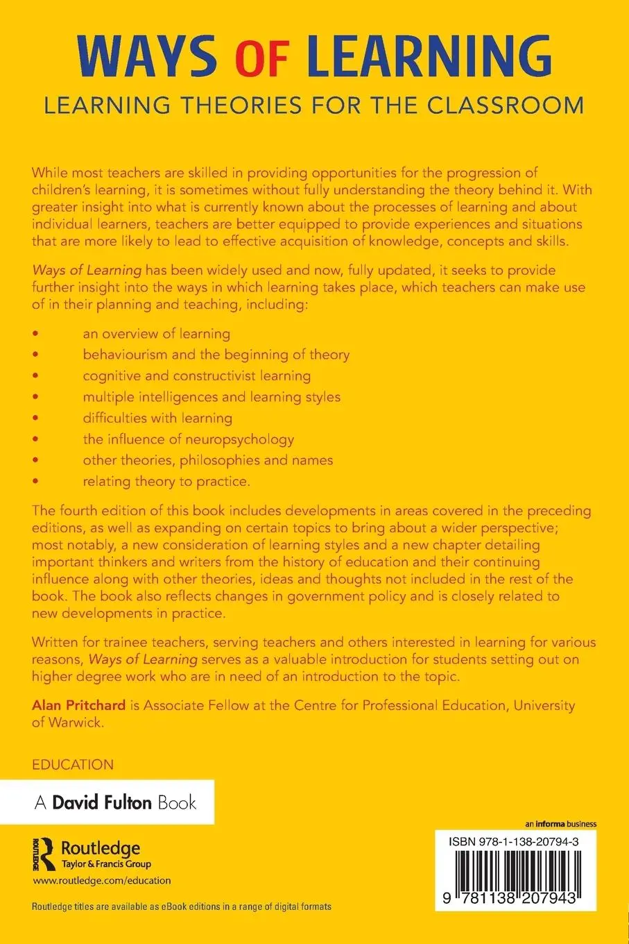 Rückseite: 9781138207943 | Ways of Learning | Learning Theories for the Classroom | Pritchard