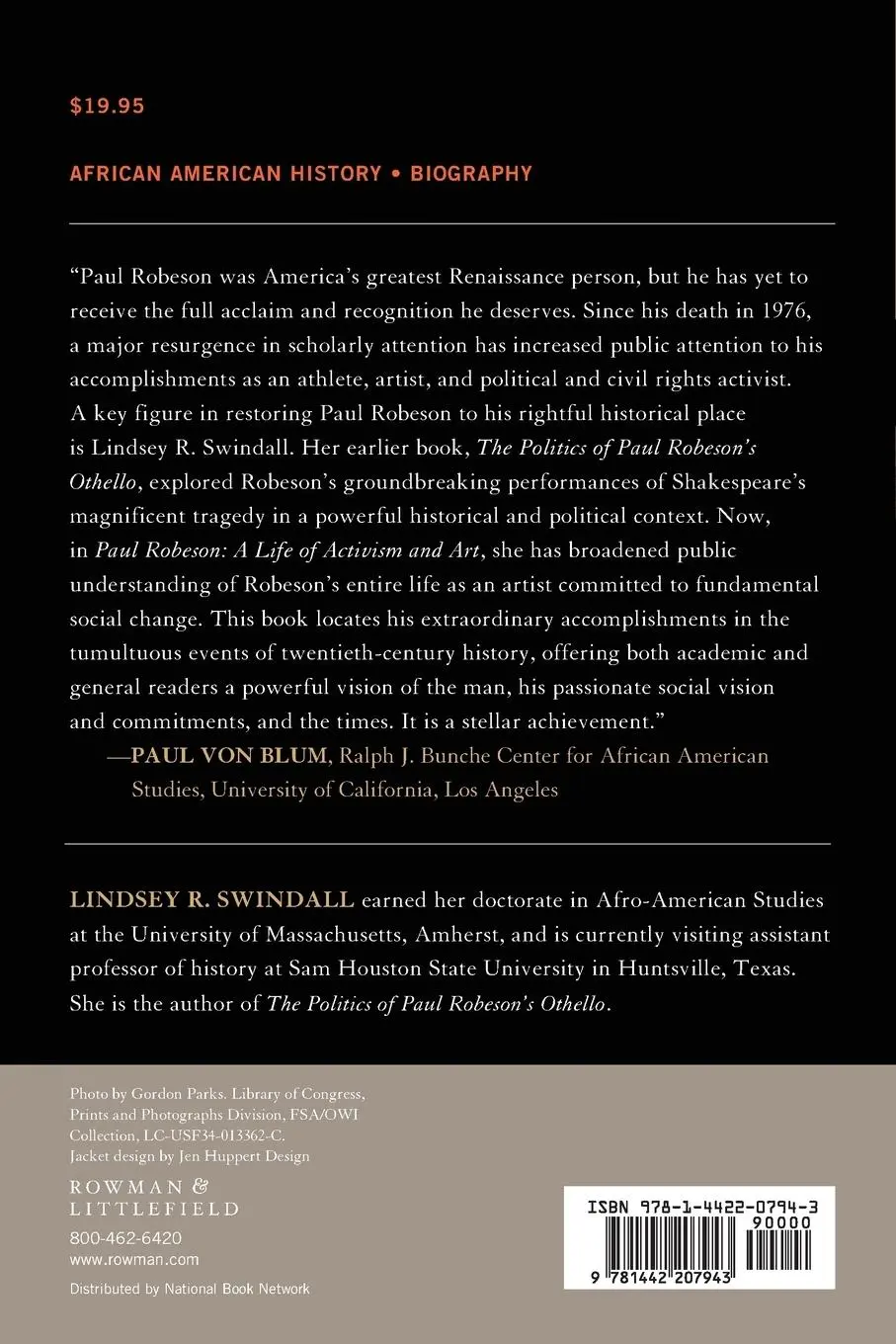 Rückseite: 9781442207943 | Paul Robeson | A Life of Activism and Art | Lindsey R. Swindall | Buch