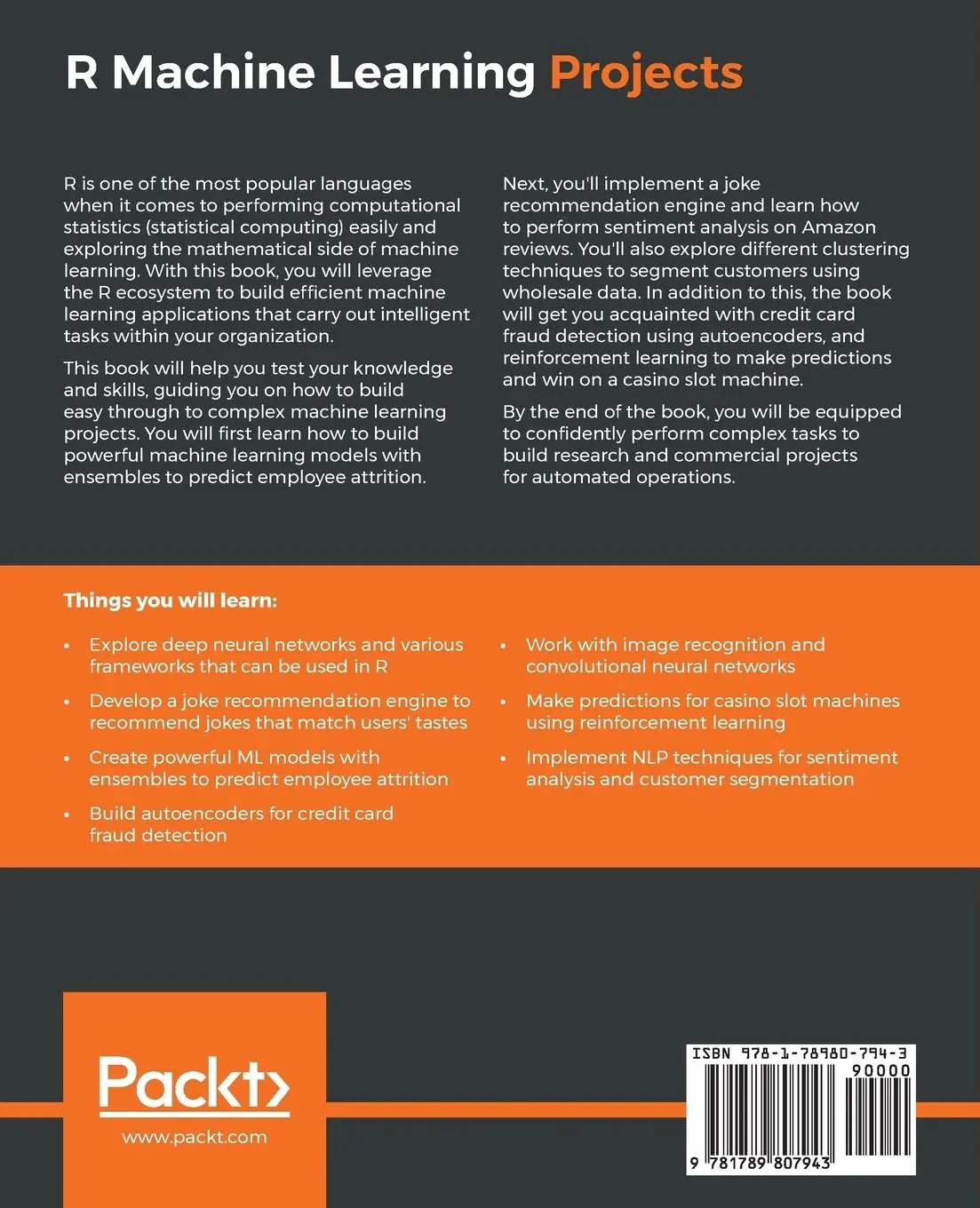 Rückseite: 9781789807943 | R Machine Learning Projects | Sunil Kumar Chinnamgari | Taschenbuch
