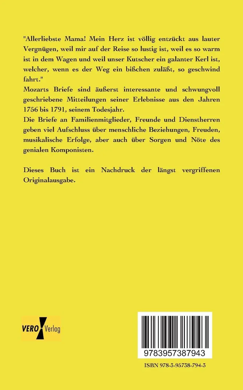 Rückseite: 9783957387943 | Briefe von Mozart | Wolfgang Amadeus Mozart | Taschenbuch | Paperback